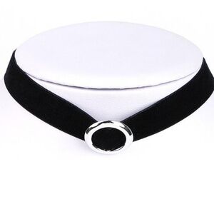 Womens Black Choker Necklace with Silver Accent
